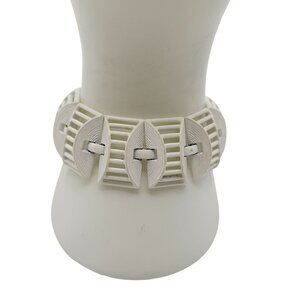 Vintage Off White Enamel Art Deco Style Bracelet Geometric Panel 7 in